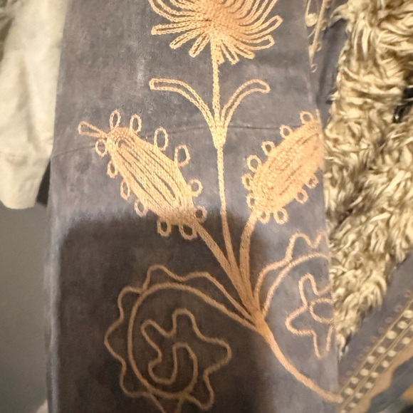 Massini Brown Embroidered suede, leather vintage Jacket with Faux Fur - Picture 9 of 16